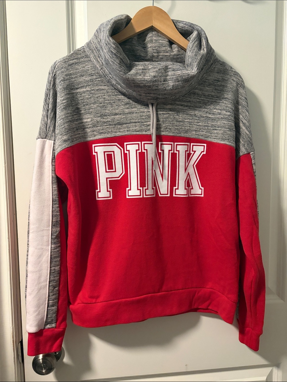 Victoria's Secret PINK Gray and Red Colorblock Funnel Neck Sweatshirt